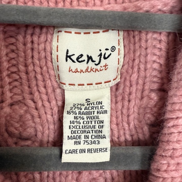 Kenji Handknit Small Pink Cropped Cable Knit Cardigan Shawl Collar Cottagecore - Picture 3 of 7